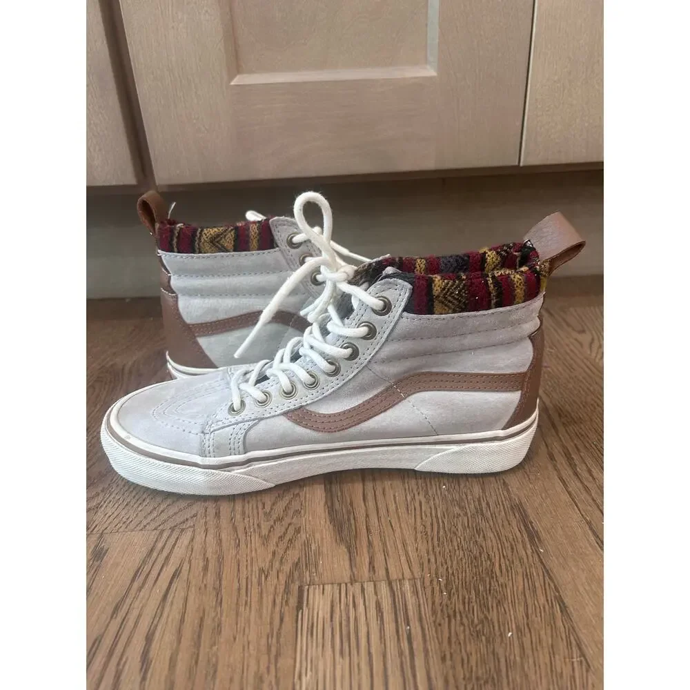 Vans Sk8-Hi MTE Knit Geo Suede High Top Shoes Men's 6 Women's 7.5 Gray Tan